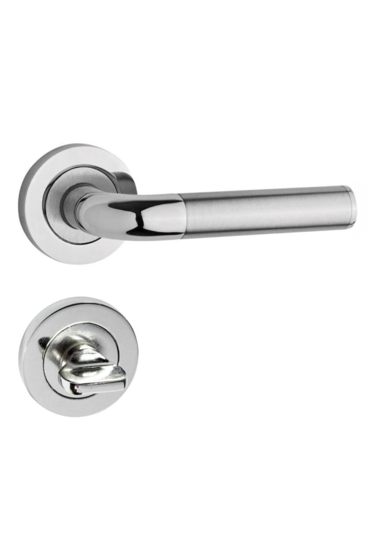 Nobel Melodi Krom Inox Rozetli Wc Kapı Kolu ( 1 Takım=2 Adet Kapı Kolu + 2 Adet Alt Rozet )