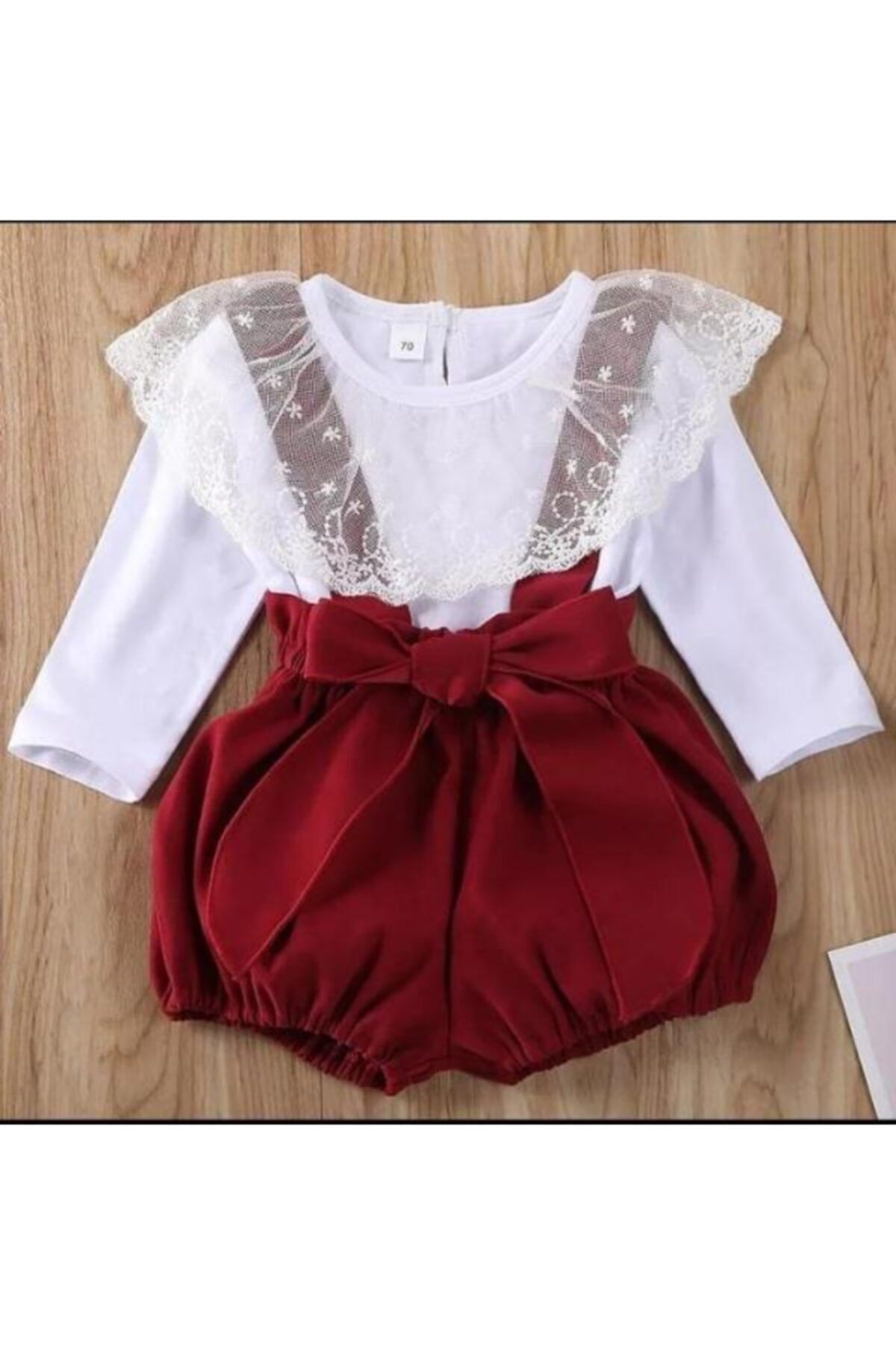 KİDS MODDA Kız Çocuk Kırmızı Kadife Salopet