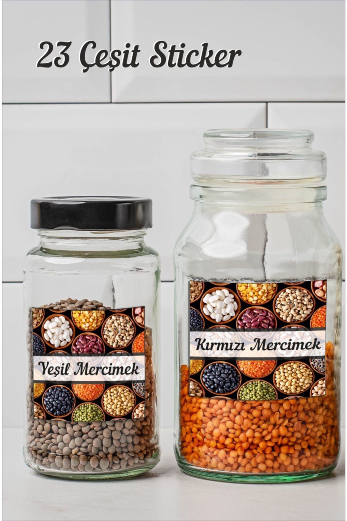 Dekorasna Bakliyat Kavanoz Etiketi, Legumes Jar Label, 23 Adet Renkli Resimli Etiket - Sticker Ret05