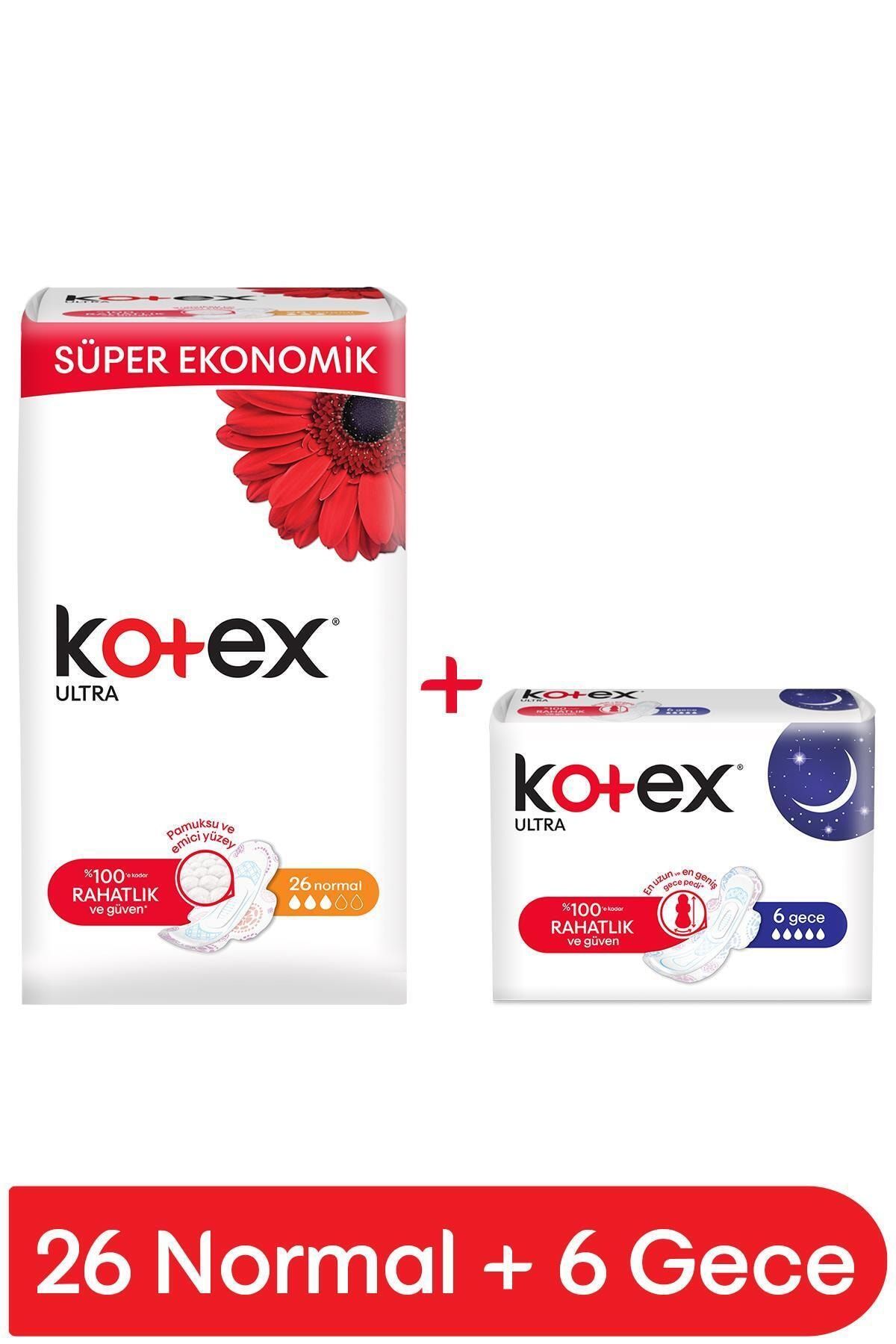 Kotex Ultra Quadro Normal Ped 26'lı + Gece 6'lı