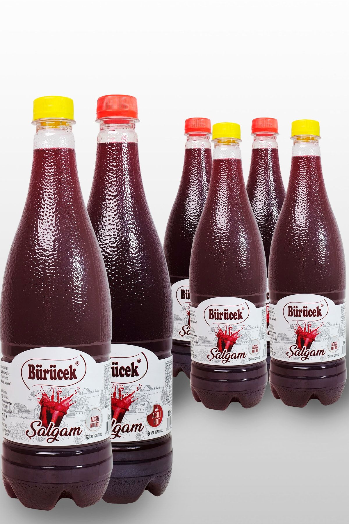 Bürücek Şalgam Suyu (acılı) 1 Lt X 3 Adet + (sade) 1 Lt X 3 Adet Pet Ambalaj Katkısız Ve Şekersiz Ev Yapımı
