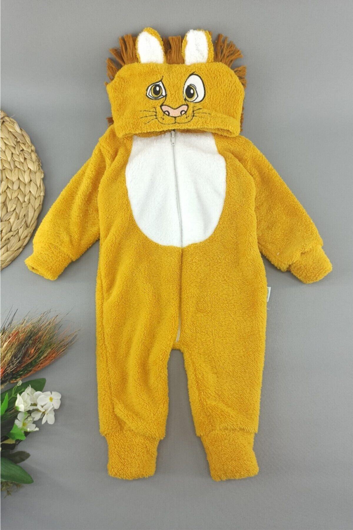 ALİSS Unisex Bebek Sarı Aslan Desenli Tulum