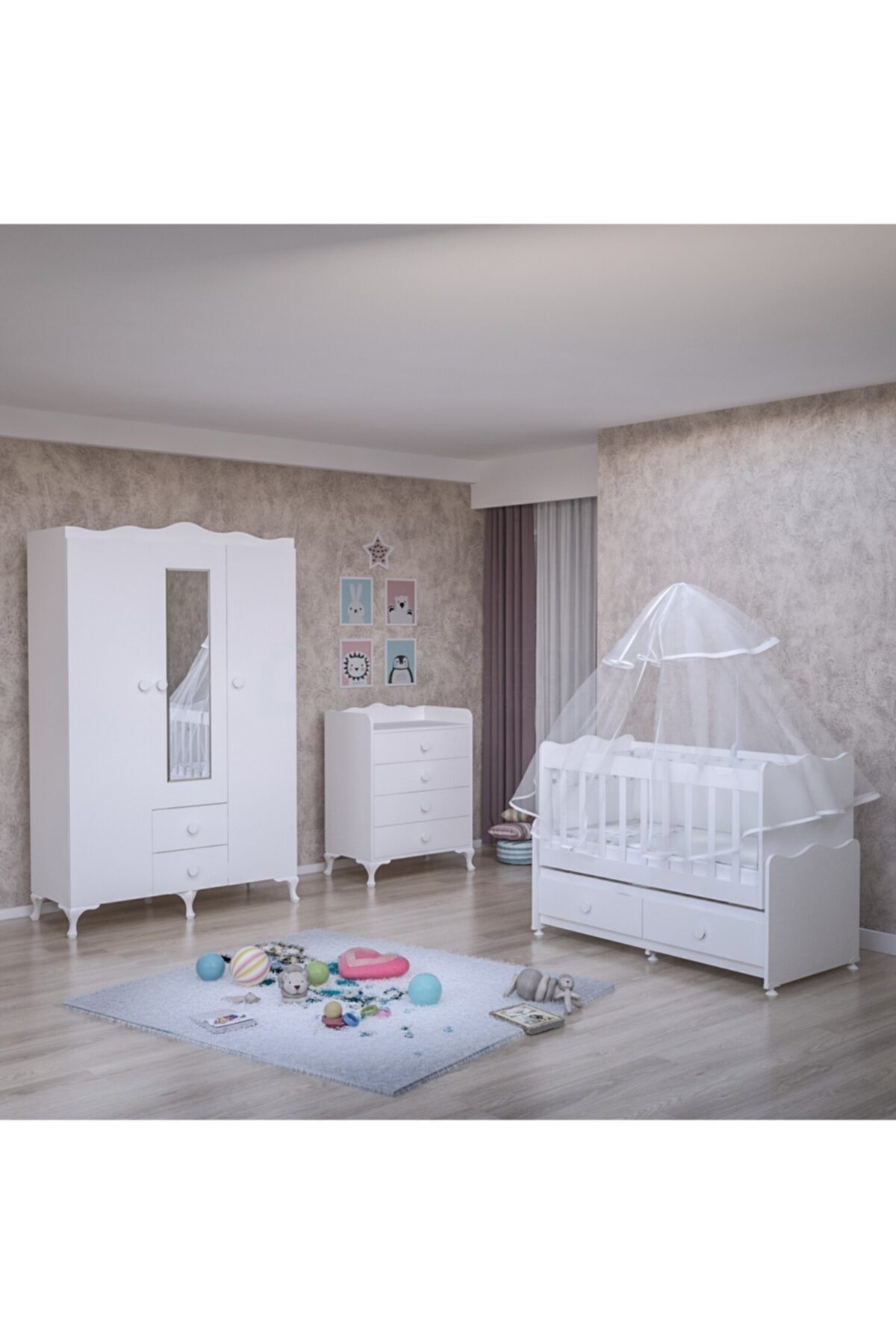 Garaj Home Elegant Bebek Odası Takımı - Yatak Ve Uyku Seti Kombinli- Uykuseti Beyaz