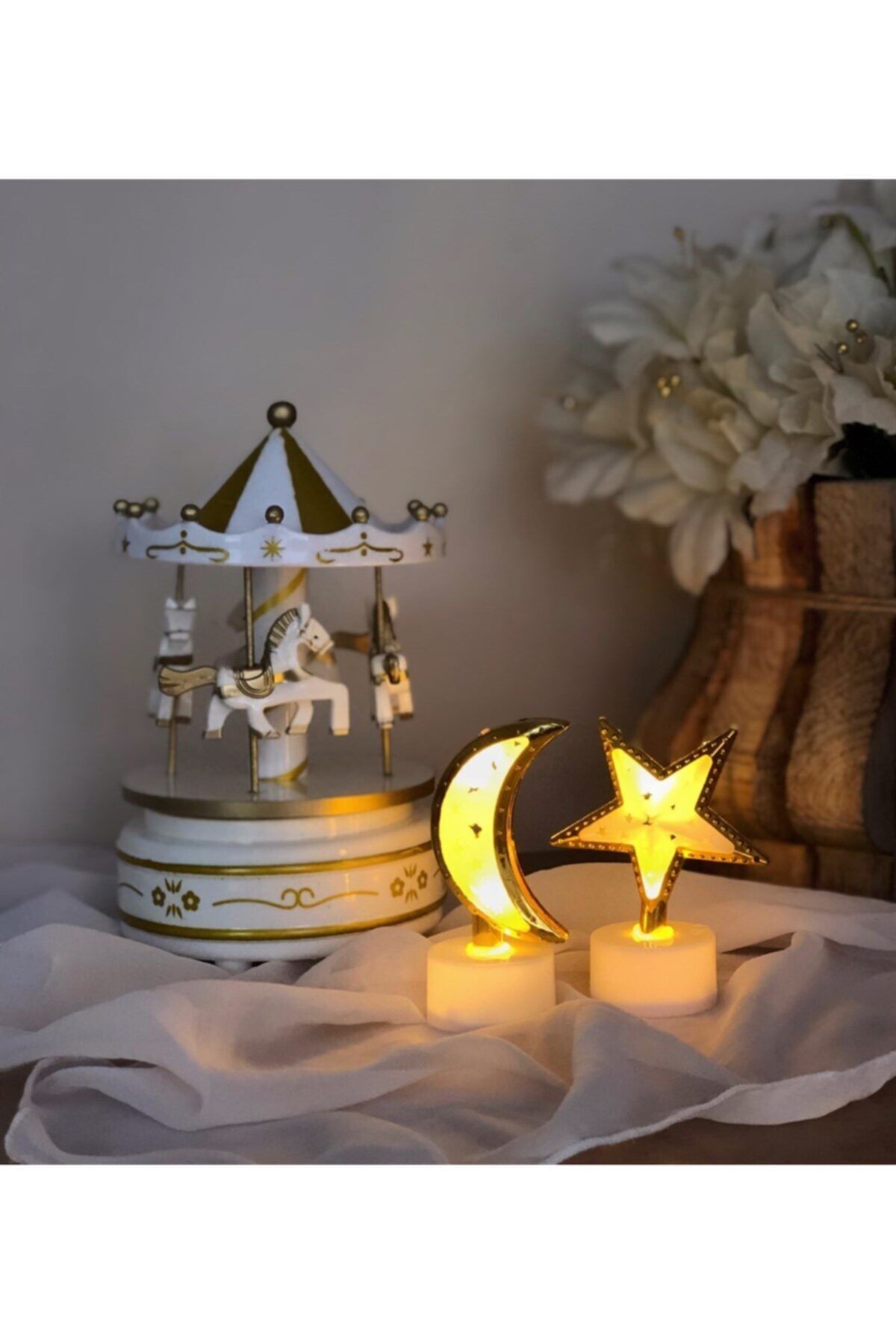 Gift Moda Nostaljik Atlı Karınca Müzik Kutusu Ve Mini Ay Ve Yıldz Gece Lambası
