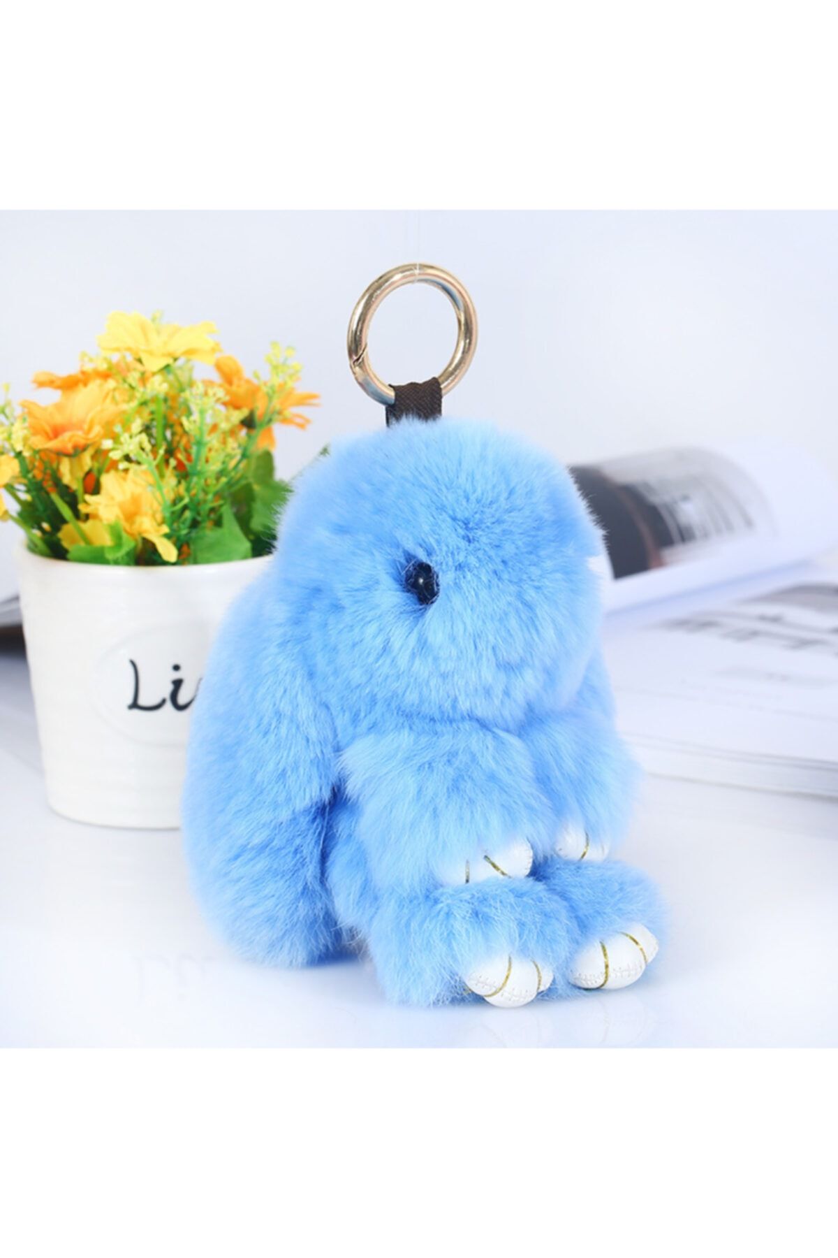 elife Es1014 Suni Kürklü Sevimli Yumuşak Peluş Tavşan Anahtarlık & Çanta Aksesuarı 18 cm