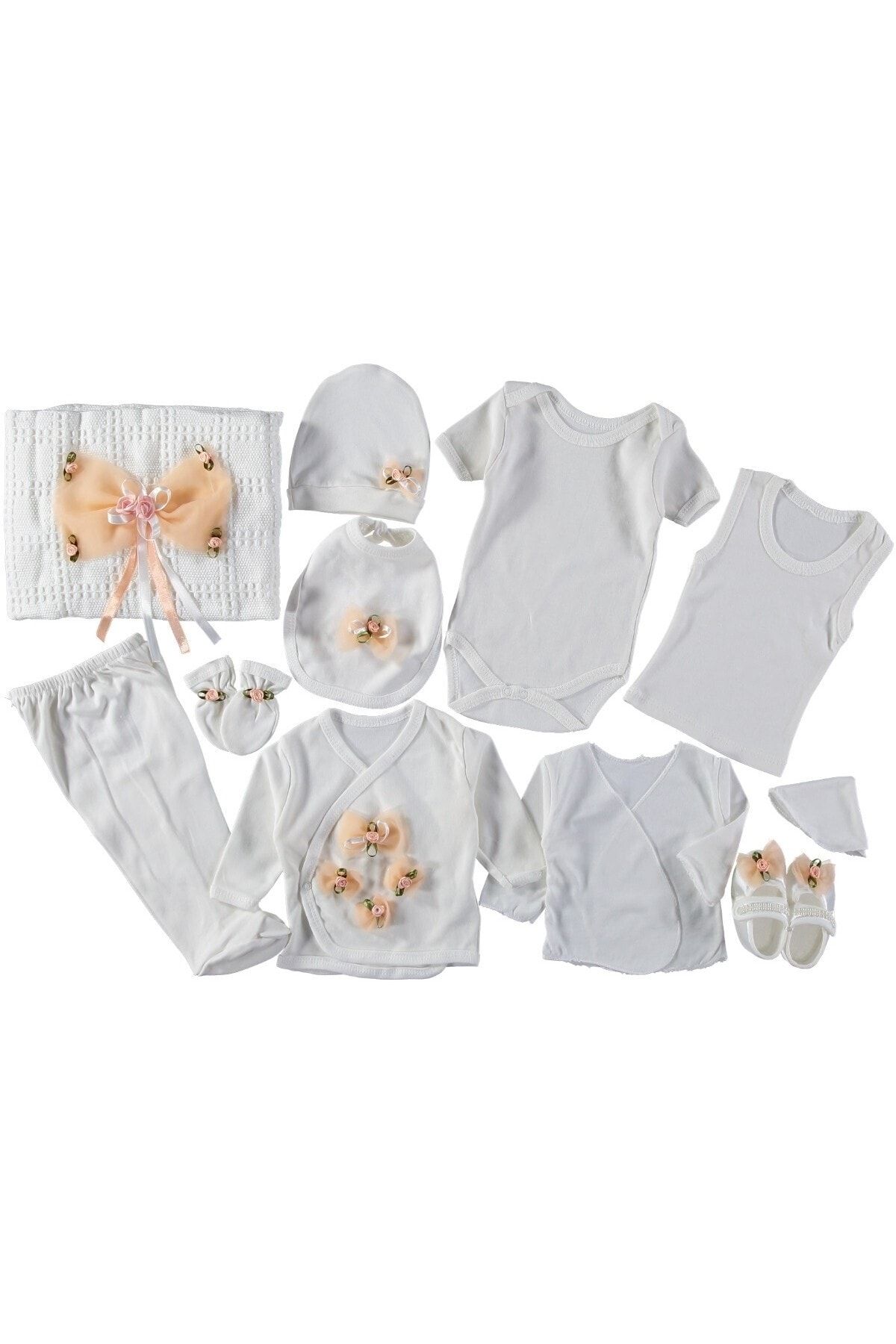 Donino Baby Kız Bebek Beyaz Fiyonk Süslemeli 11 Li Set