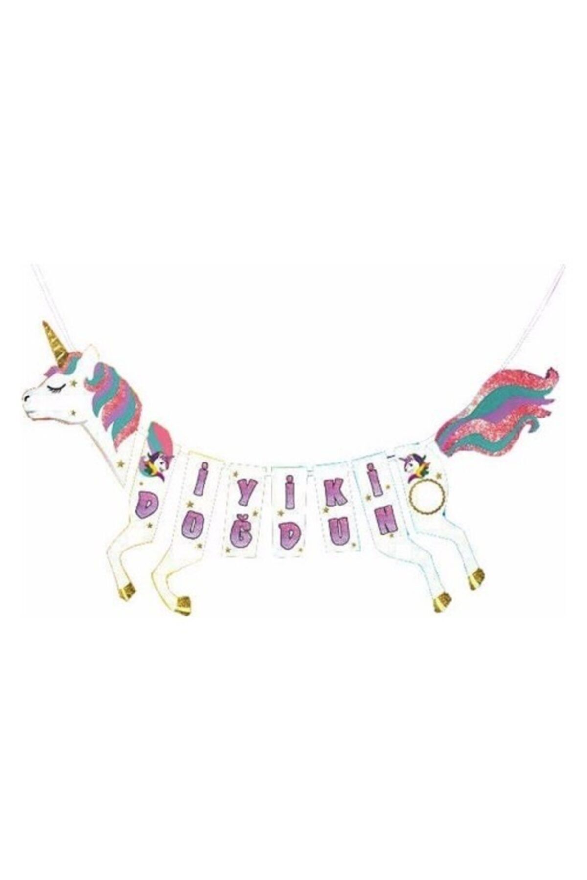 Cakes&Party Unicorn Temalı Flama Asmalı At Şeklinde İyi Ki Doğdun Yazısı