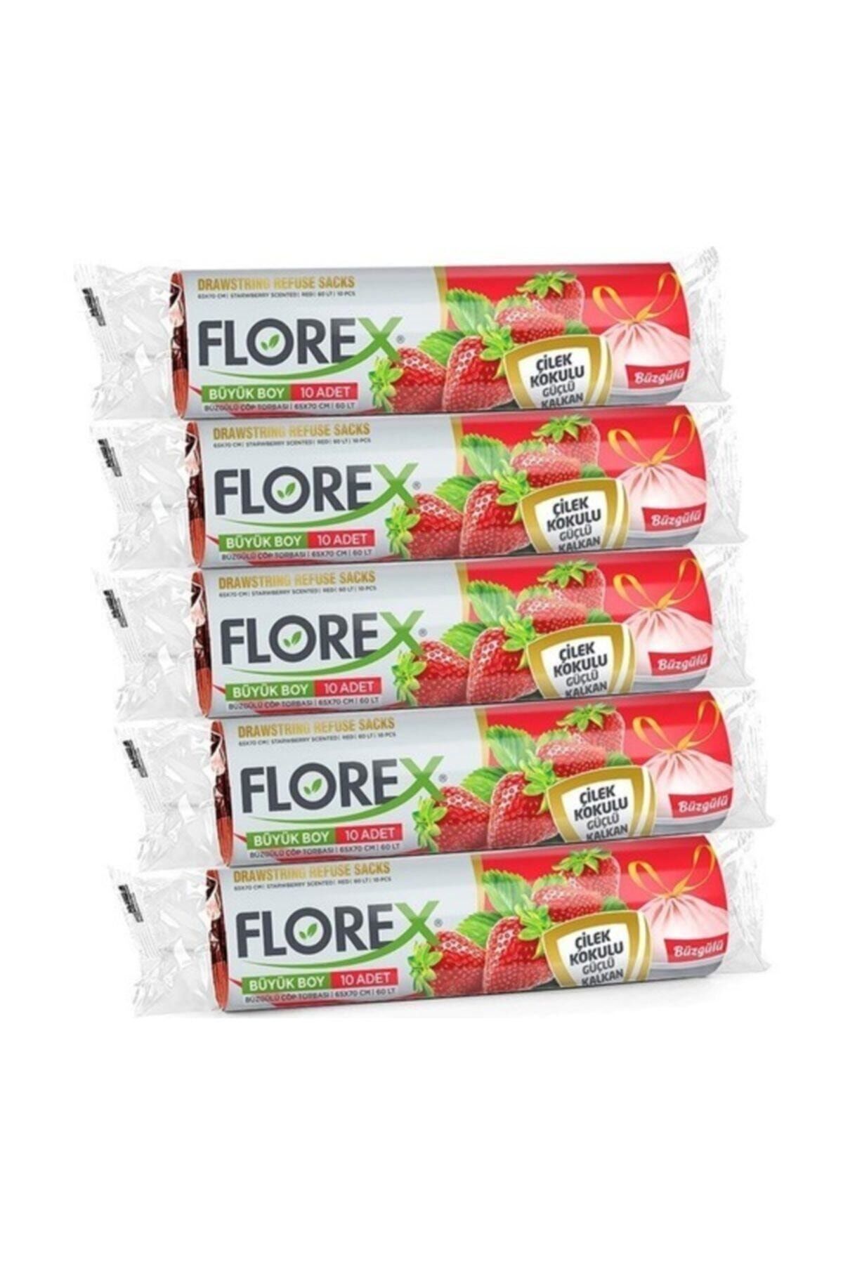 Alflorex Florex Büzgülü Çilek Kokulu Büyük Boy Çöp Torbası 65x70 Cm 5 Li Rulo