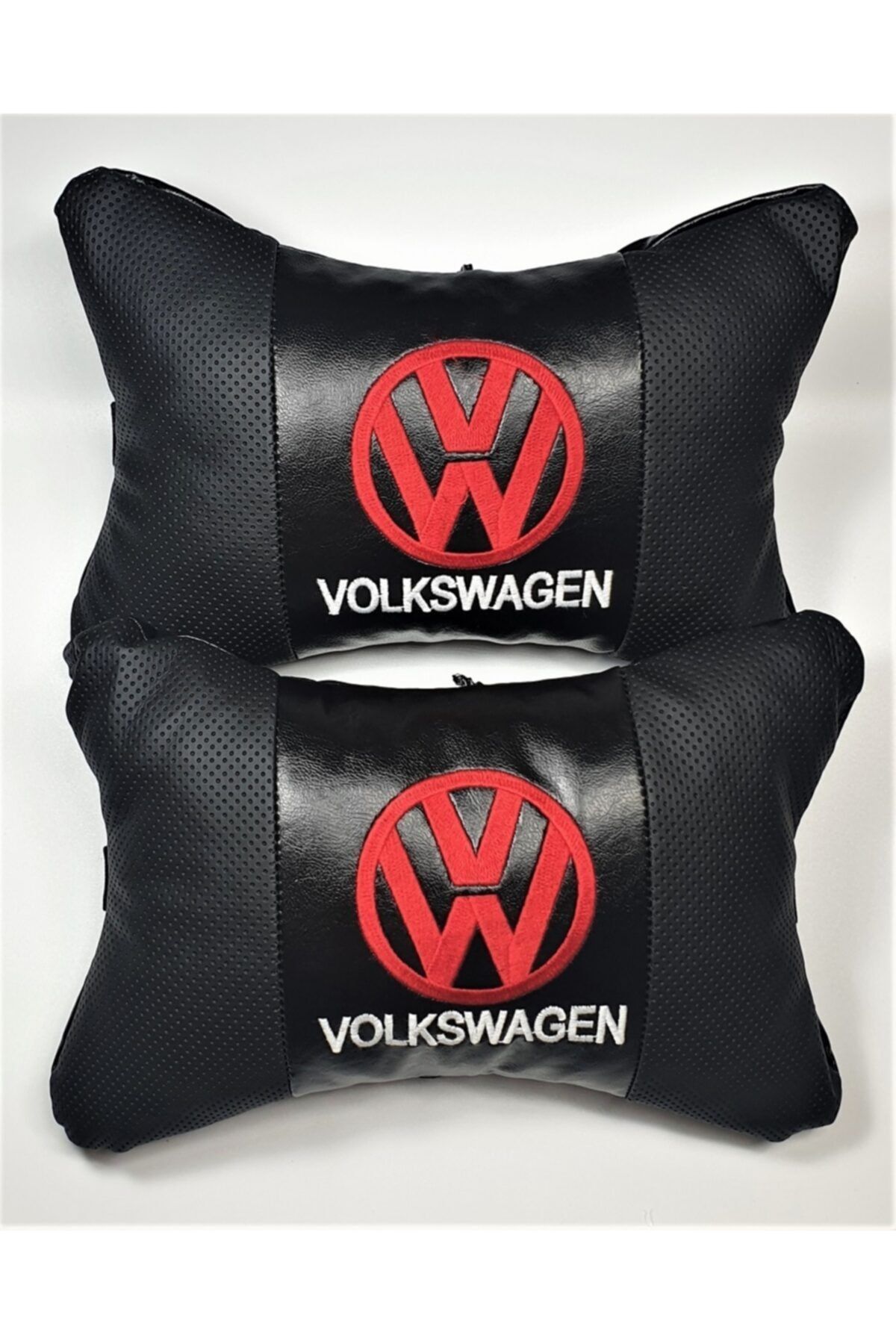 BsElektronik Volkswagen Papyon Yastık - Boyun Yastığı - Deri Yastık Kırmızı Logolu