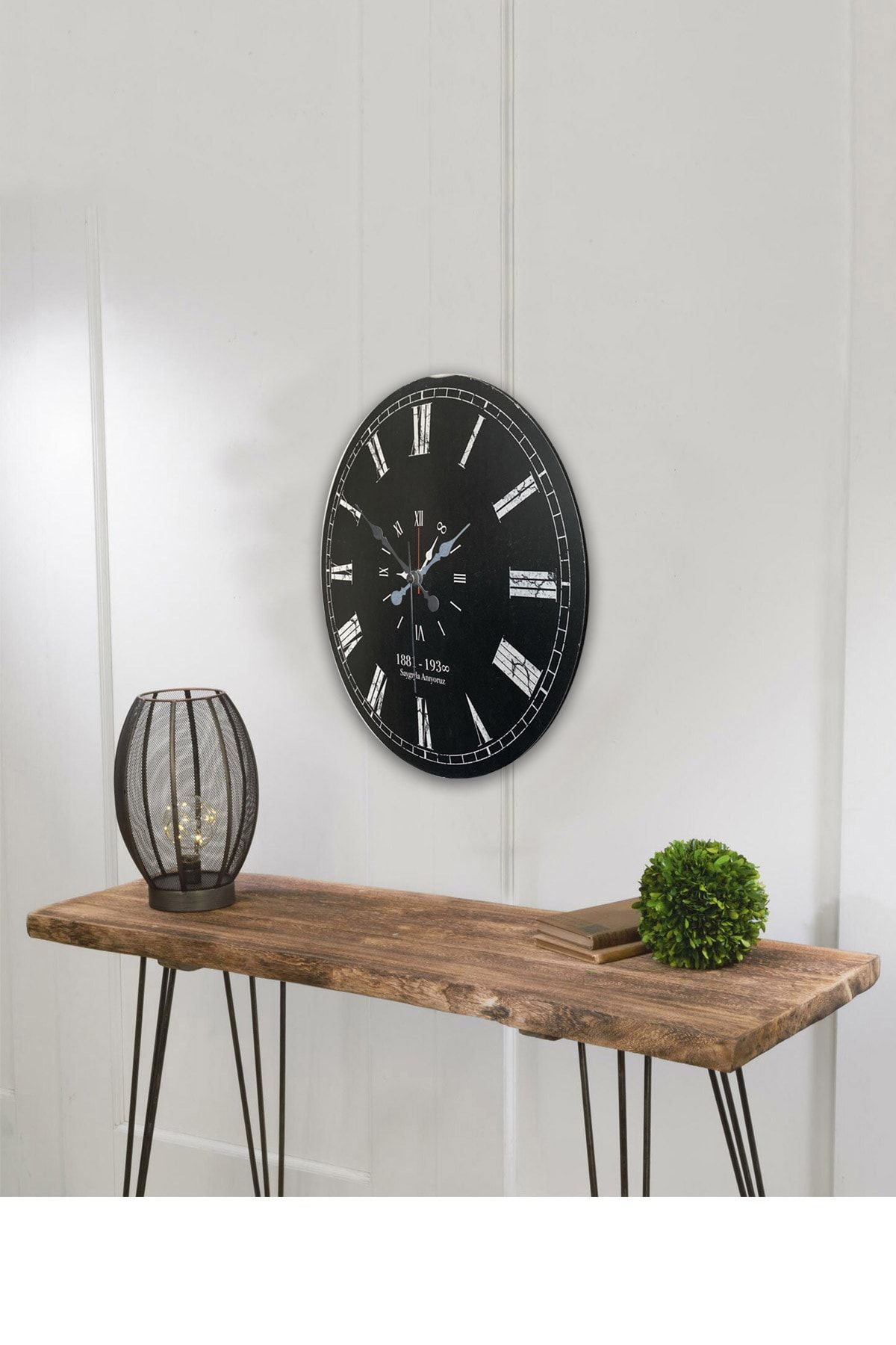 Platin Saat Ahşap Atatürk Duvar Saati 35 Cm