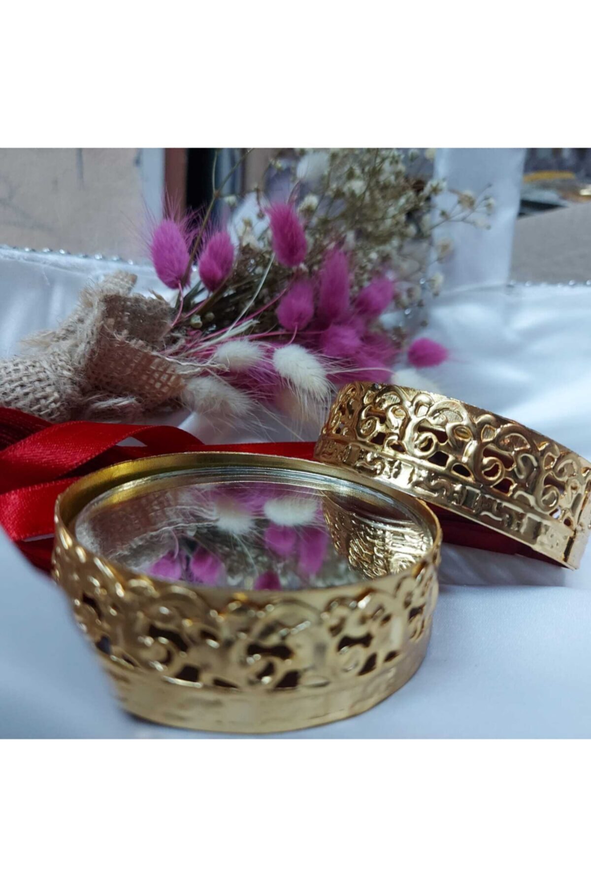 Aker Hediyelik Söz Nişan Için Yüzük Yükseltici Silindir Aynalı Gold Yüzük Yükseltme Kutusu  7x2,5cm