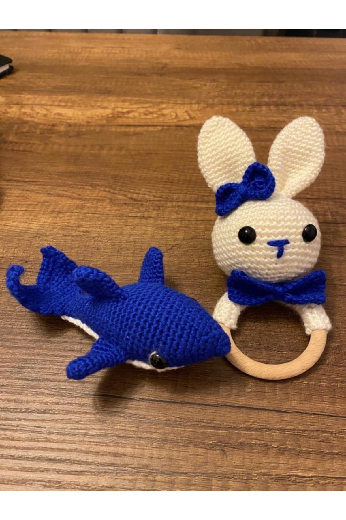 Blcavm Amigurumi Mavi Balina Oyuncak ve Çıngırak 2'li
