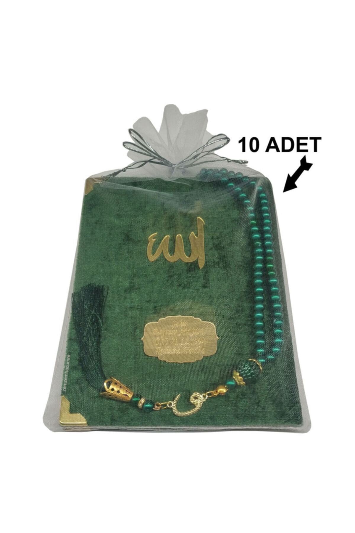 zemzem hac umre Hediyelik Yasin Cüzü Seti ( Pileksi Isimlikli Inci Tesbih Tül Kese ) Yeşil ( 10 Adet )