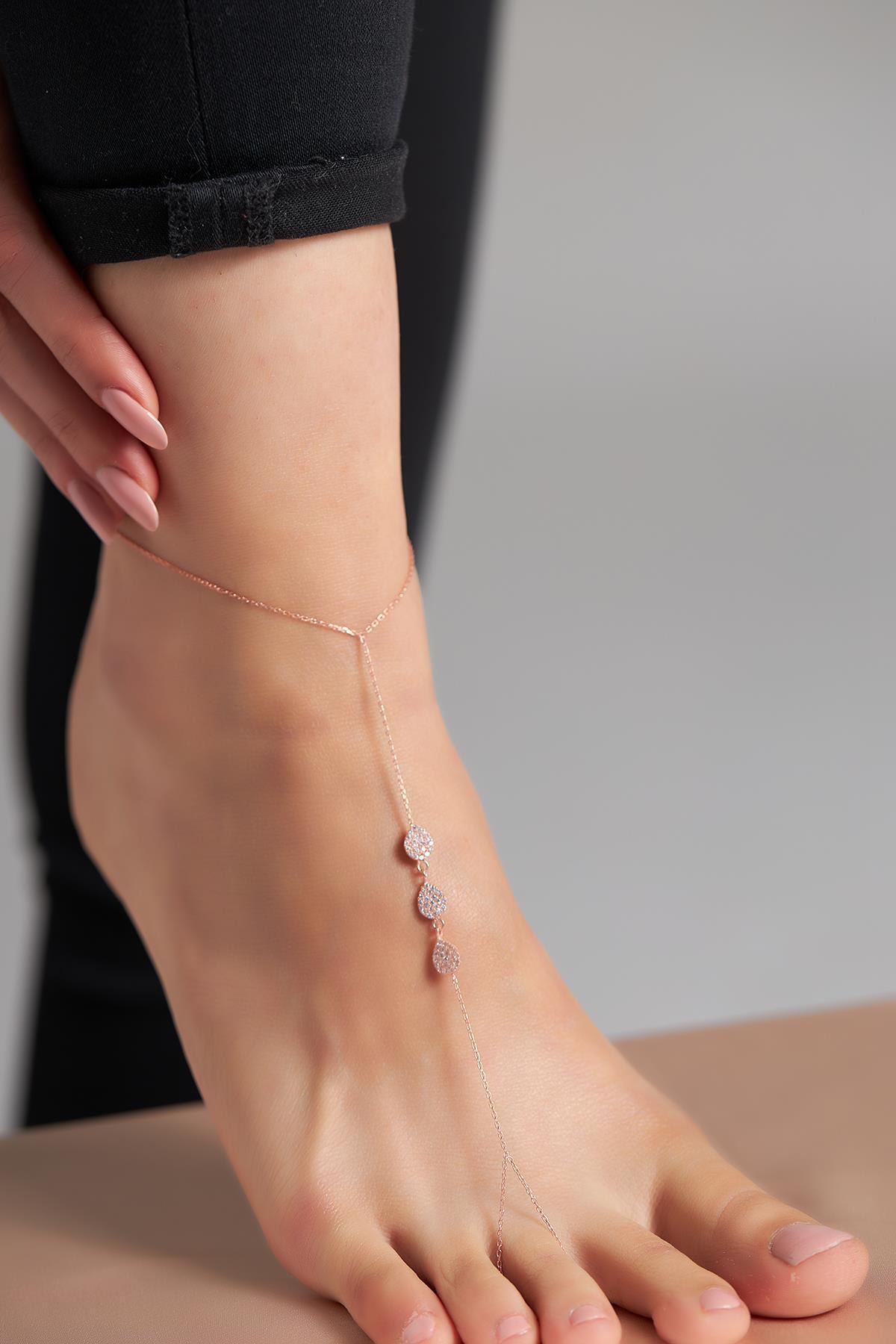 Ninova Silver Ninova Üçlü Damla Model Rose Kaplama Gümüş Ayak Şahmeranı