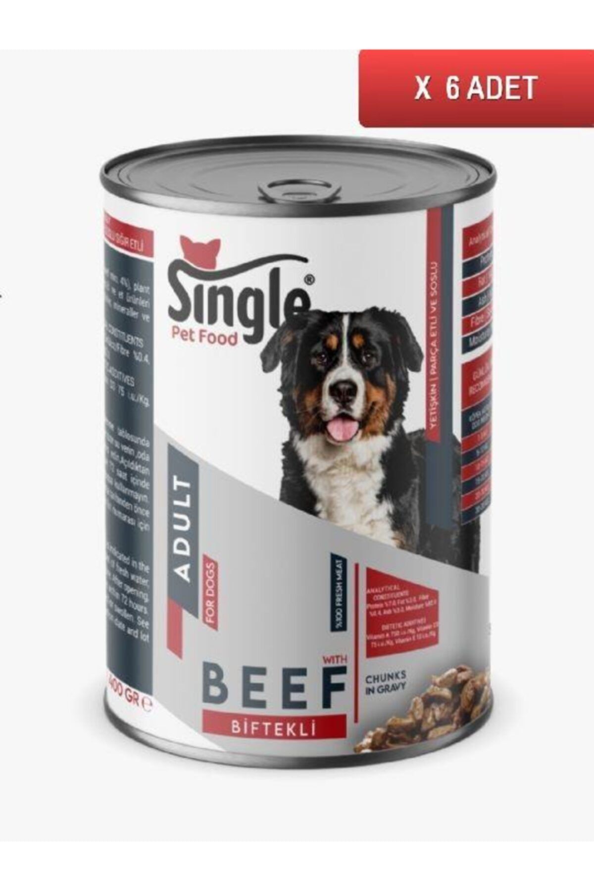 SINGLE For Dogs Biftekli Köpek Konserve 400gr (6 Adet)