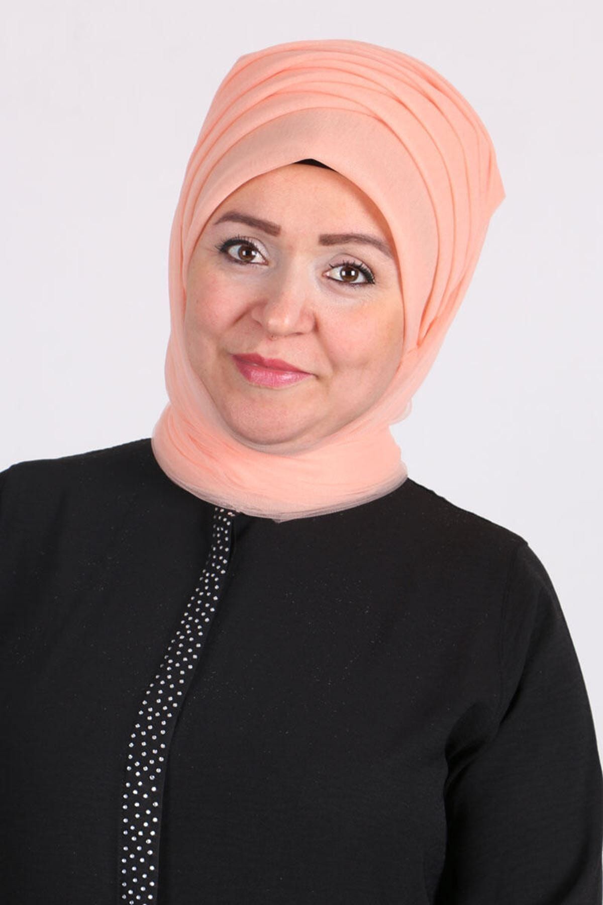 eslamood 17179 Abiye Üstü Hazır Türban - Yavruağzı