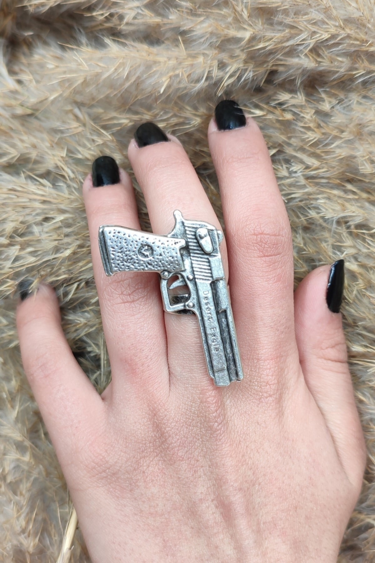 انگشتر تفنگ با روکش نقره حلقه تفنگ عتیقه عقاب صحرا