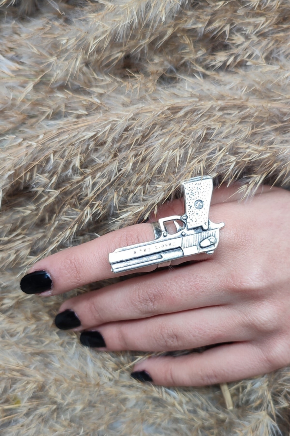 انگشتر تفنگ با روکش نقره حلقه تفنگ عتیقه عقاب صحرا