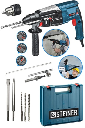 Alman 4000 Watt Profesyonel Kırıcı Delici Hilti Darbeli Matkap Gri + 5 Adet Uç + Mandren Image 1