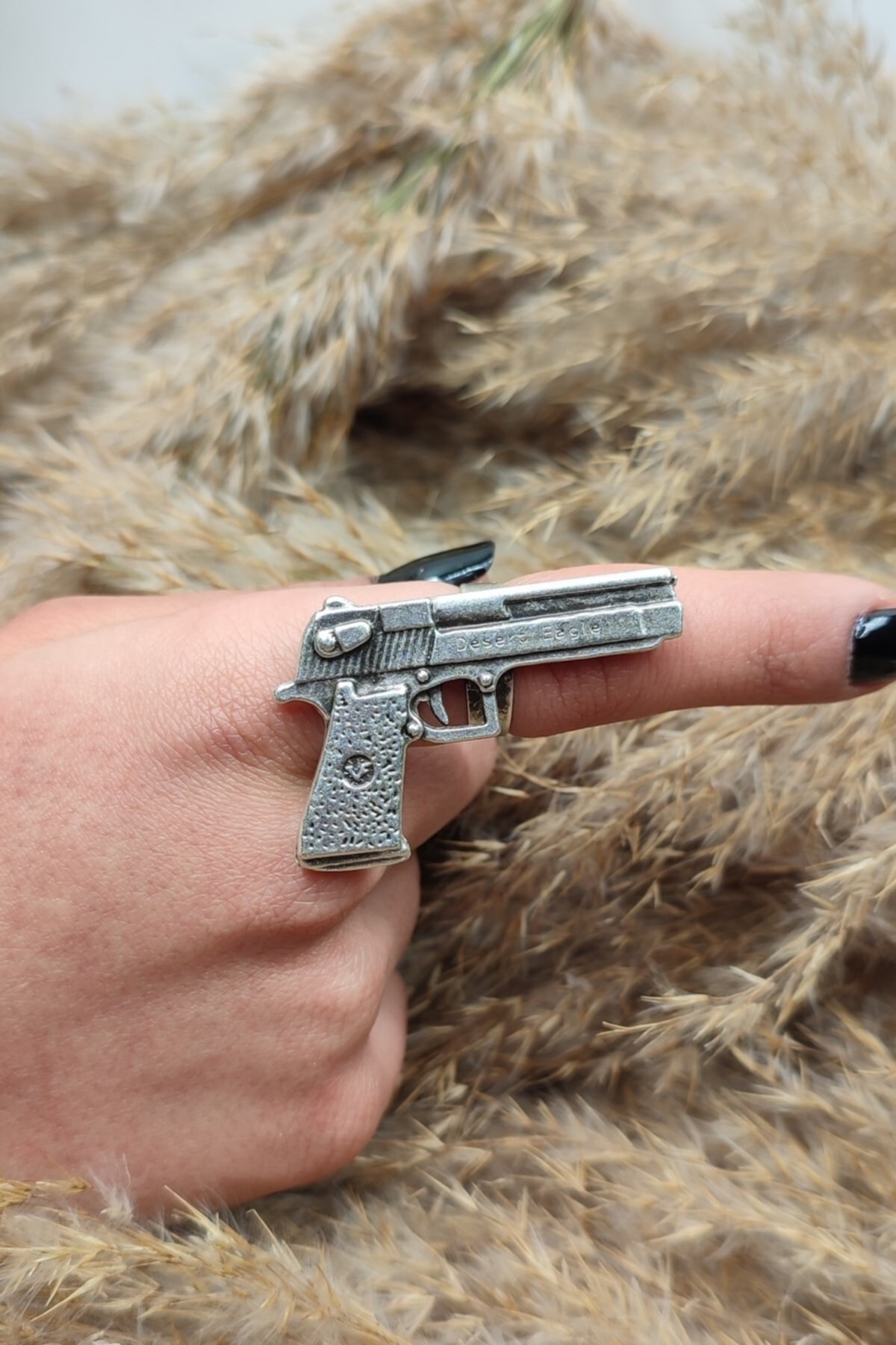 انگشتر تفنگ با روکش نقره حلقه تفنگ عتیقه عقاب صحرا