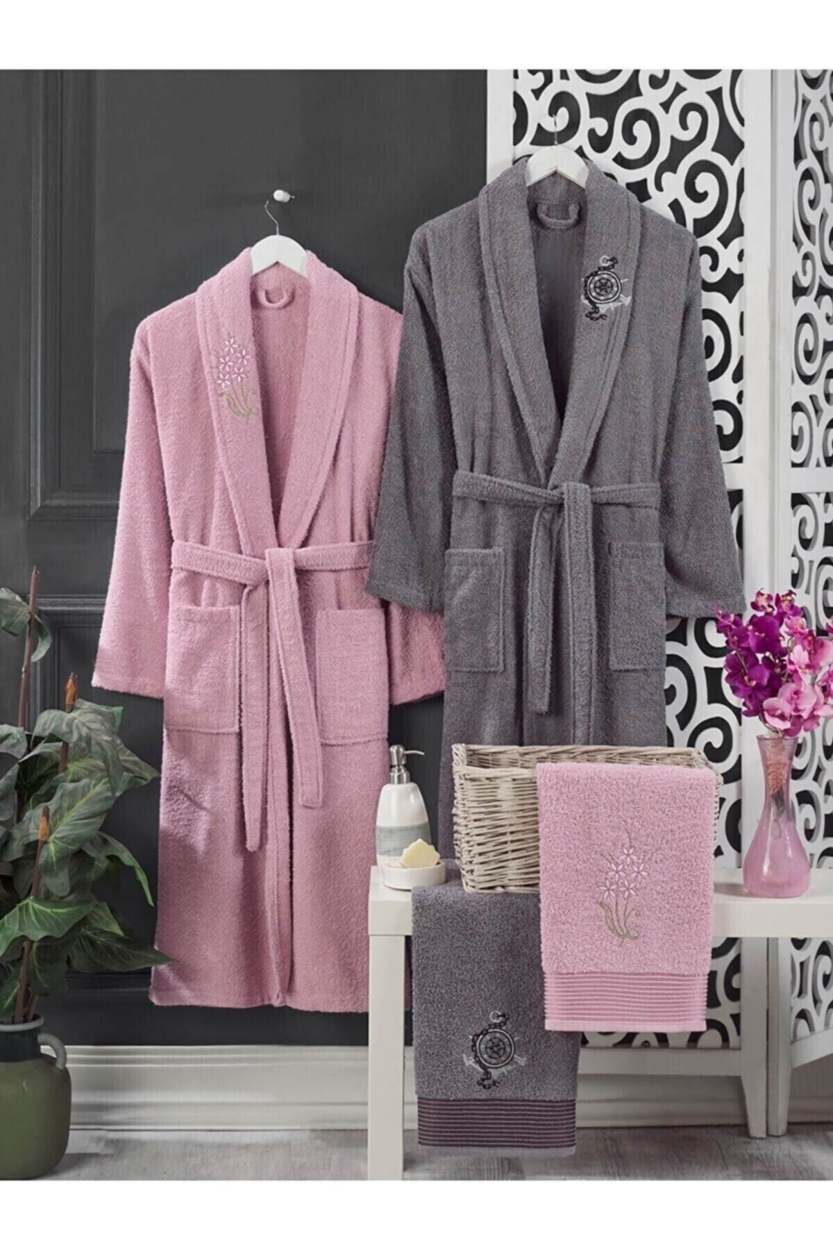 Hepsine Rakip 4 Piece Family Bathrobe Set Women Men Towel Bathrobe