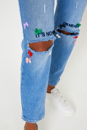 RAW Orginal Dizi Yırtıklı Nakışlı Renkli Kurdale Detaylı Jeans