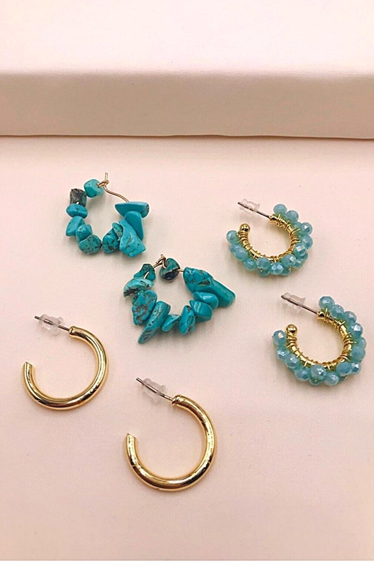 Raw stone hot sale hoop earring set