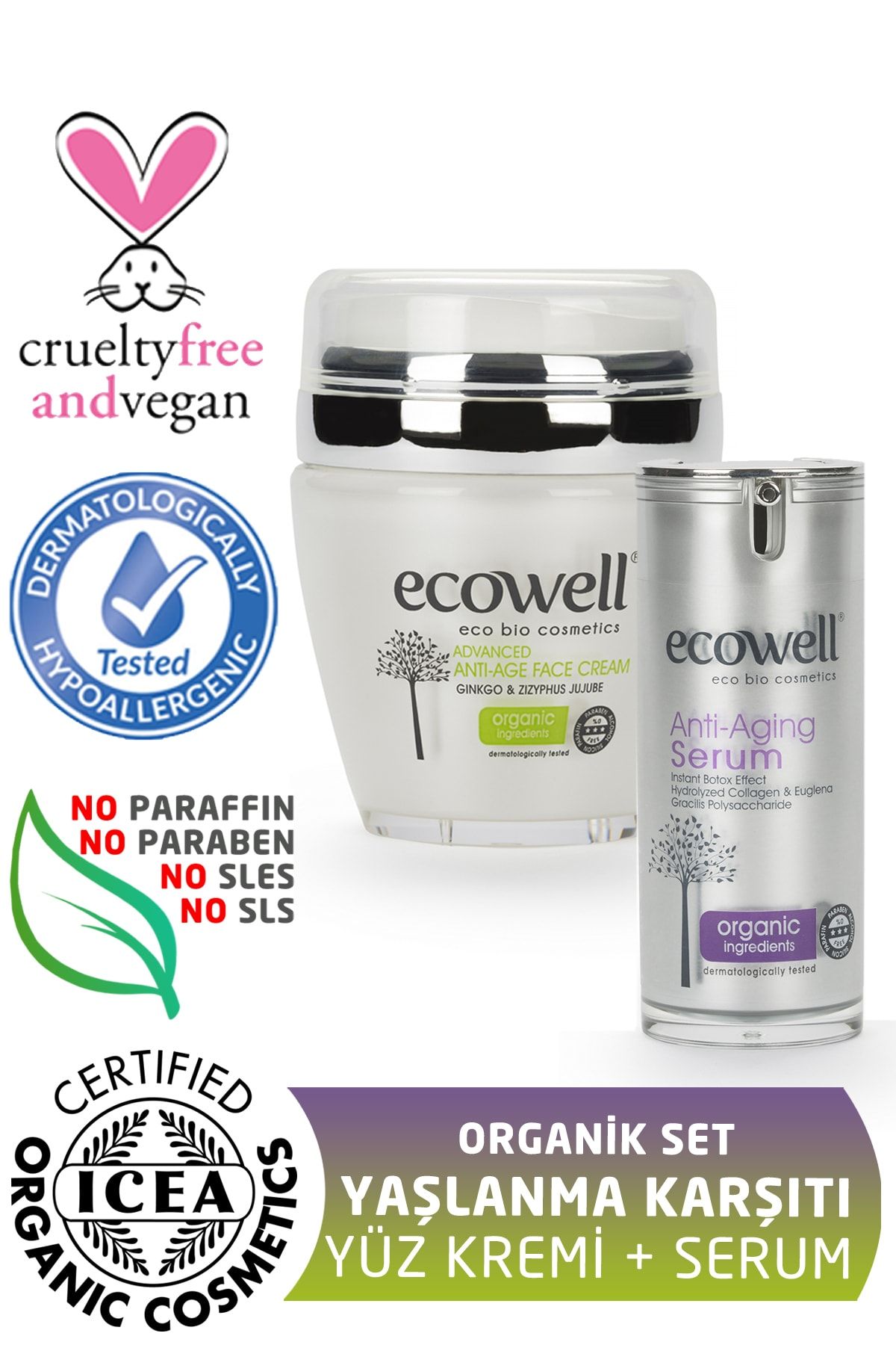 ecowell delist organik yaslanma karsiti seti yuz kremi serum fiyati yorumlari trendyol