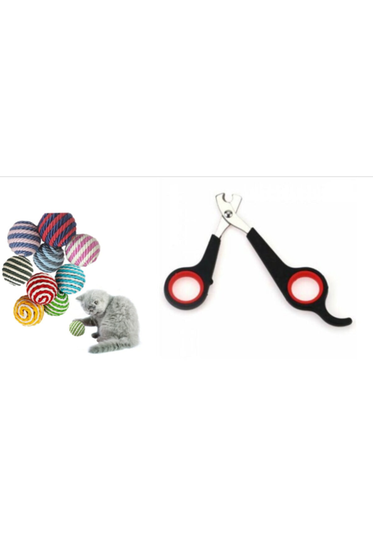 Easy Pet Ikili Set Ip Sarma Renkli Kedi Oyun Topu 4 Cm ( 1 Adet ) Tırnak Makası