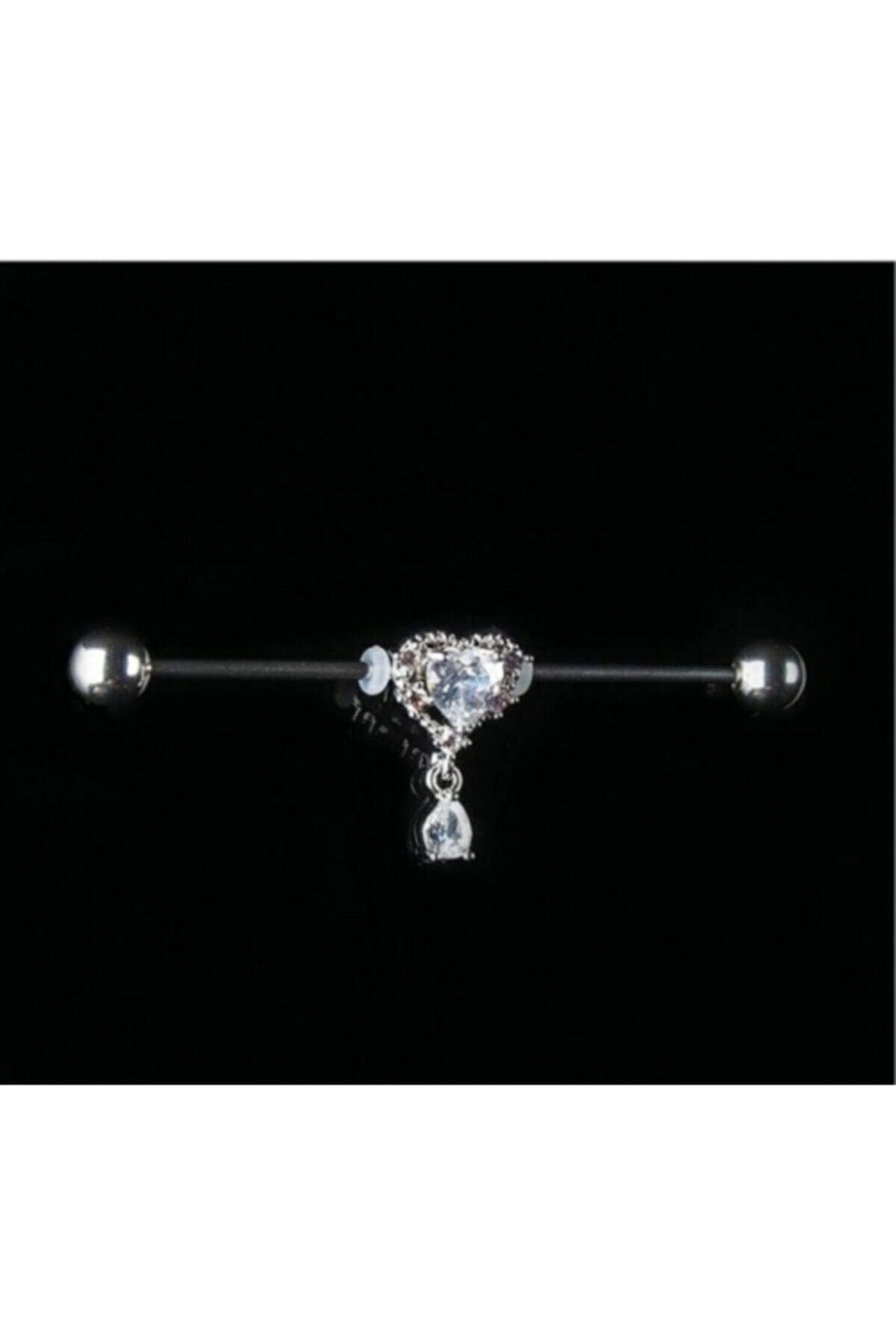 Purple Silver Kalp Taşlı Köprü Piercing