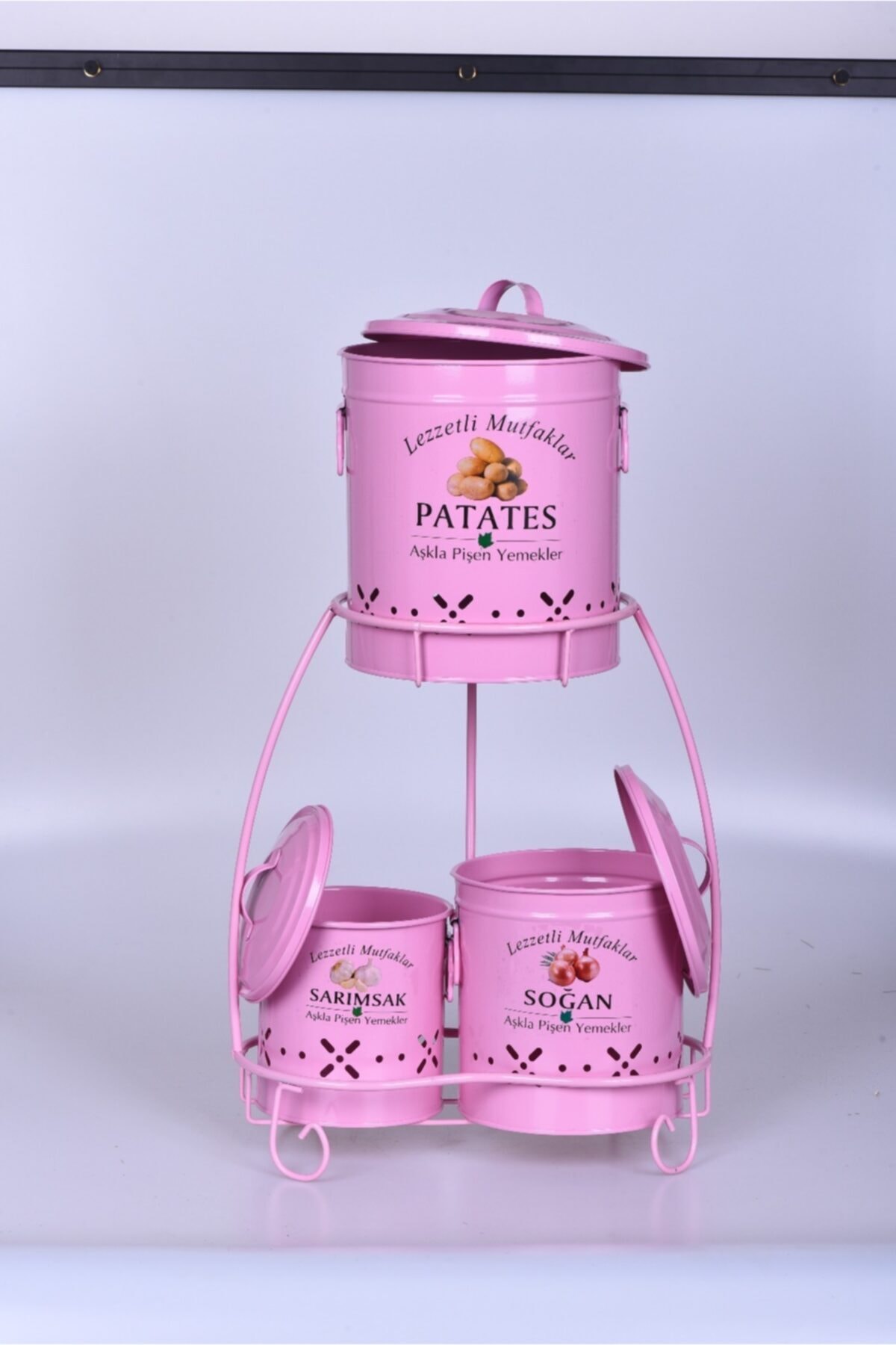 Emr 3'lü Ferforje Standlı Patates Soğan Sarımsak Saklama Kutusu