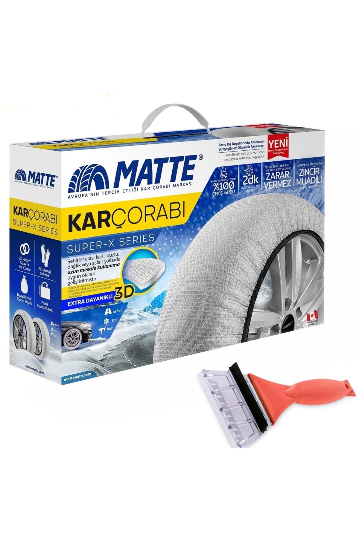 Matte Kar Çorabı - Superx -175 70 R13 Small + Buz Kazıyıcı