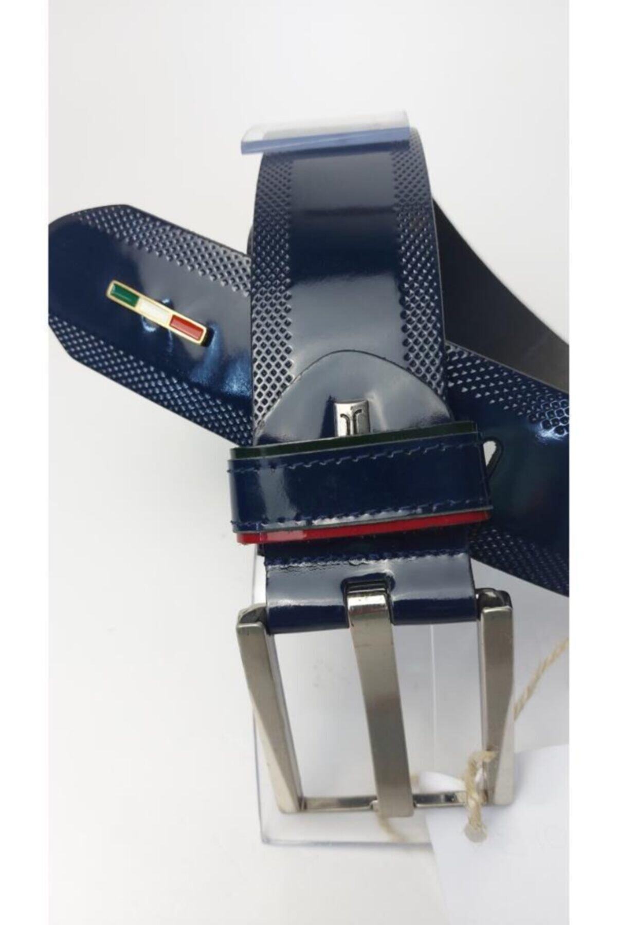 SeSi Parlak Lacivert Hakiki Deri Kemer 4cm