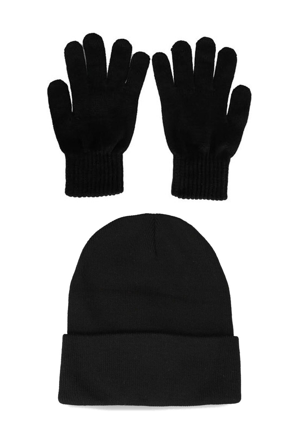 Belifanti Collection Unisex Siyah Yün Eldiven Bere Set