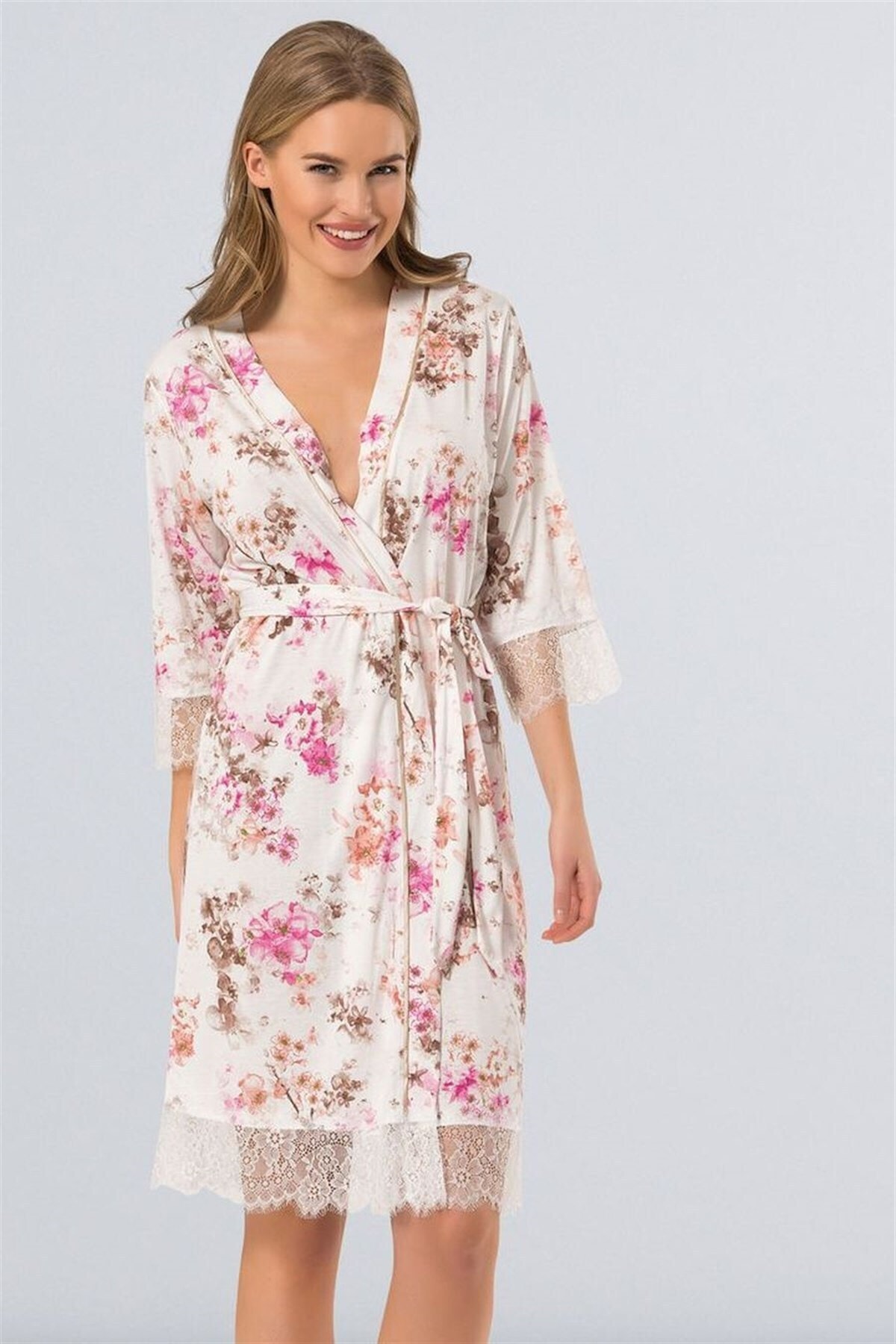 TÜREN Kadın Renkli Çiçekli Sabahlık 3267