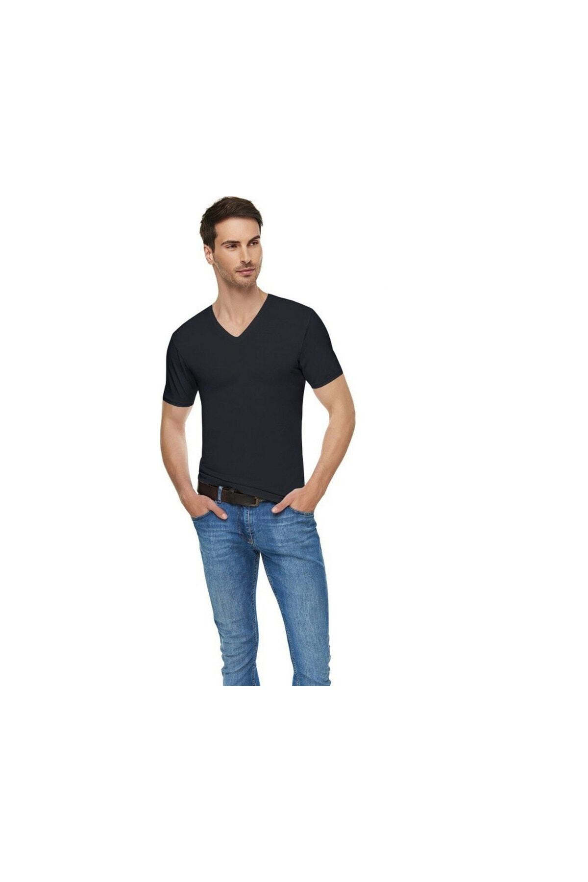 Tutku Erkek Siyah V Yaka Yarım Kol Fanila