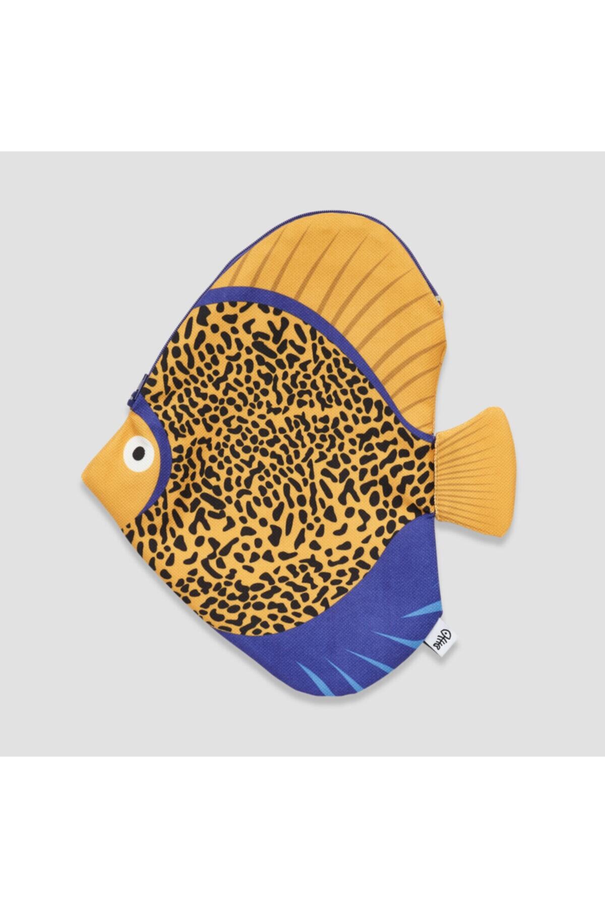 Fish Bone Bags Kadın Sarı Lacivert Makyaj Çantası