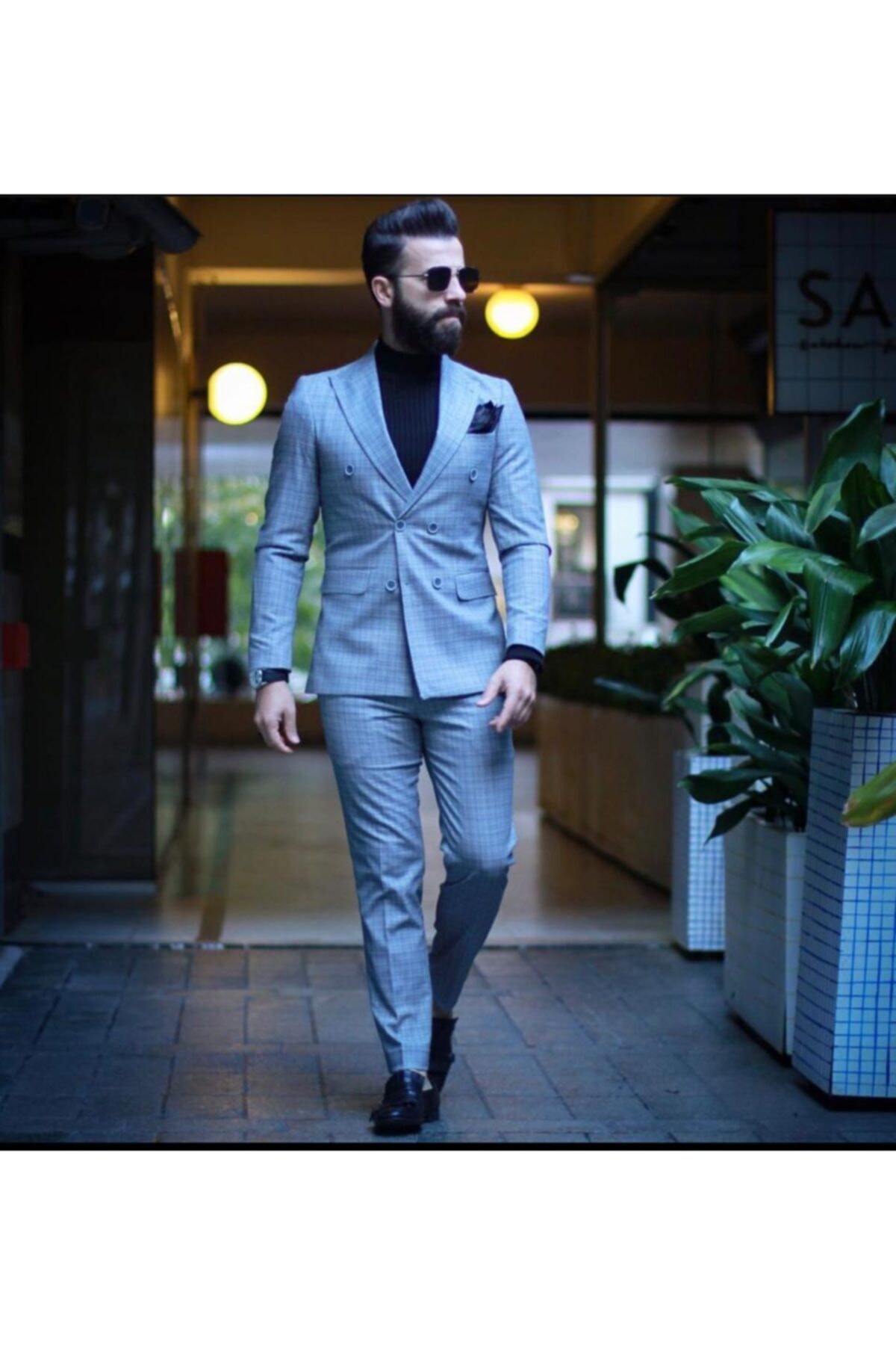 Fc Plus Erkek Gri Slim Fit Kruvaze Takım Elbise