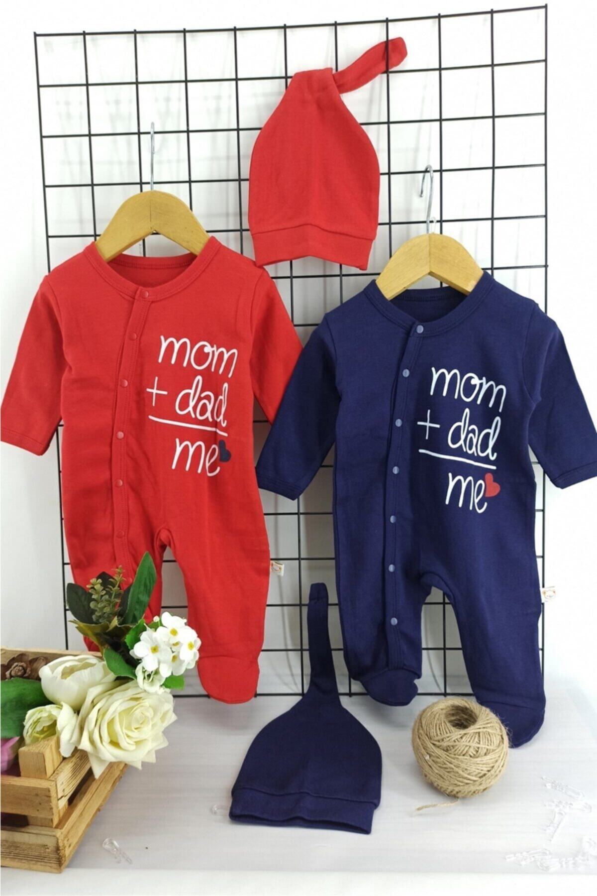 ALİSS Unisex Bebek Kırmızı Lacivert Desenli Tulum 2 Adet