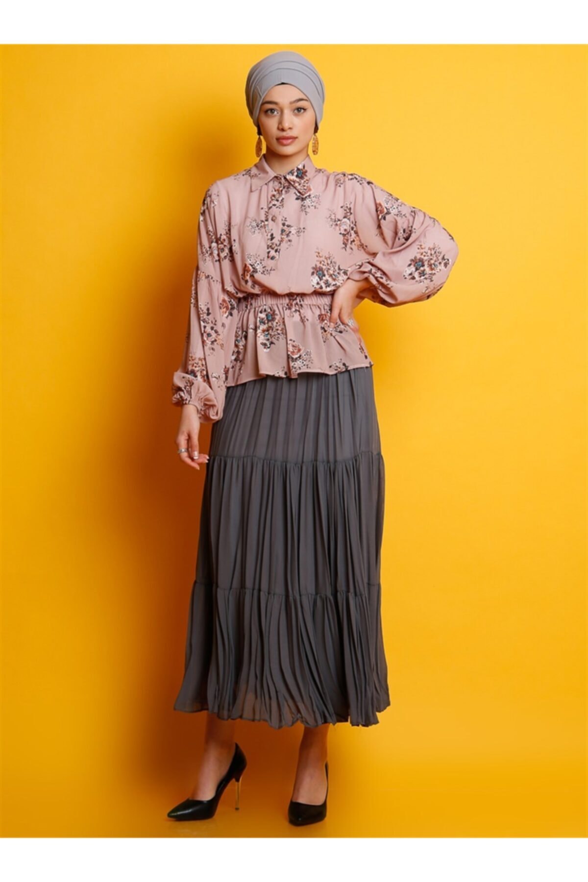 Vamelya Kadın Gri Şifon Salaş Etek