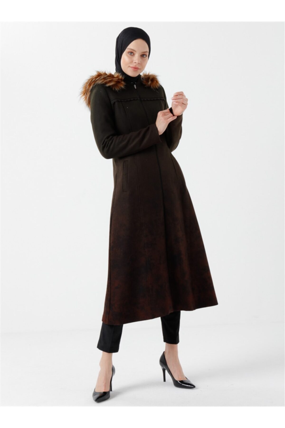 Vamelya Kadın Haki Renk Geçişli Kaşe Kaban