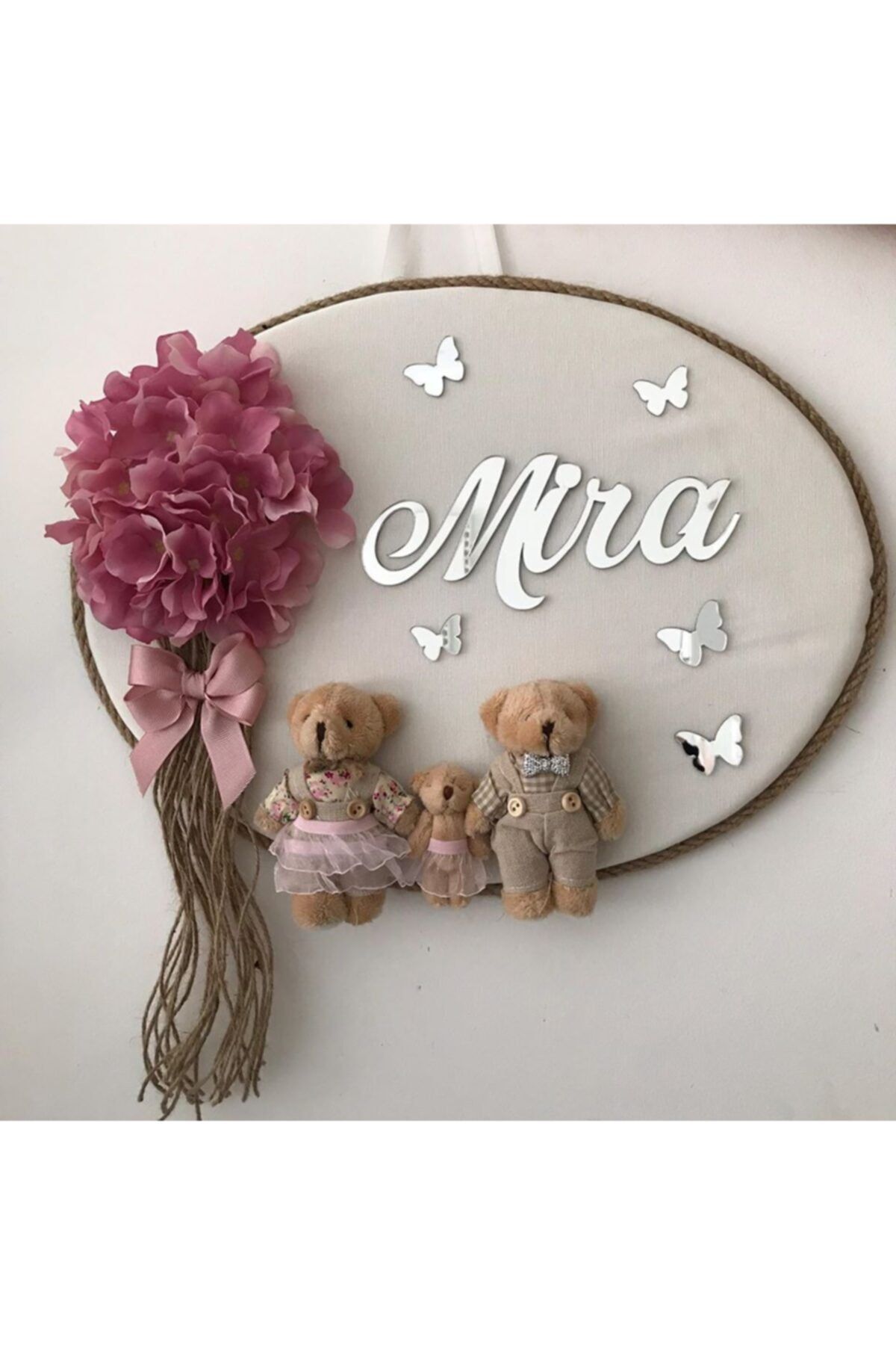 Gezer Nikah Şekeri Ayıcıklı Ve Çiçekli Oval Bebek Kapı Süsü