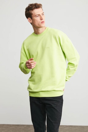 GRIMELANGE Kanye Erkek Fıstık Yeşili Renk Bisiklet Yaka Oversize Sweatshirt