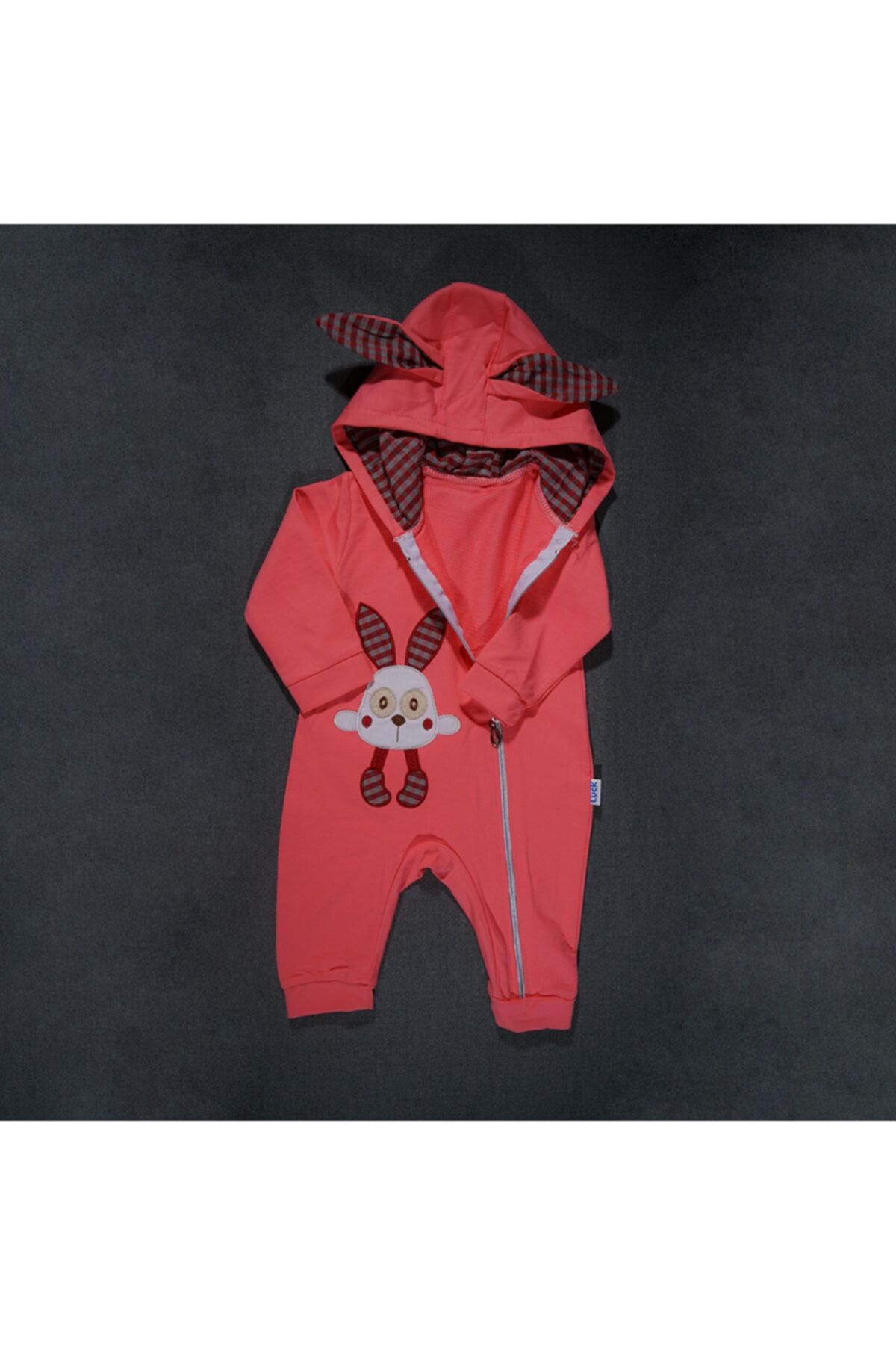 Luck Baby Tavşan Kulaklıklı Kapşonlu Fermuarlı Tulum
