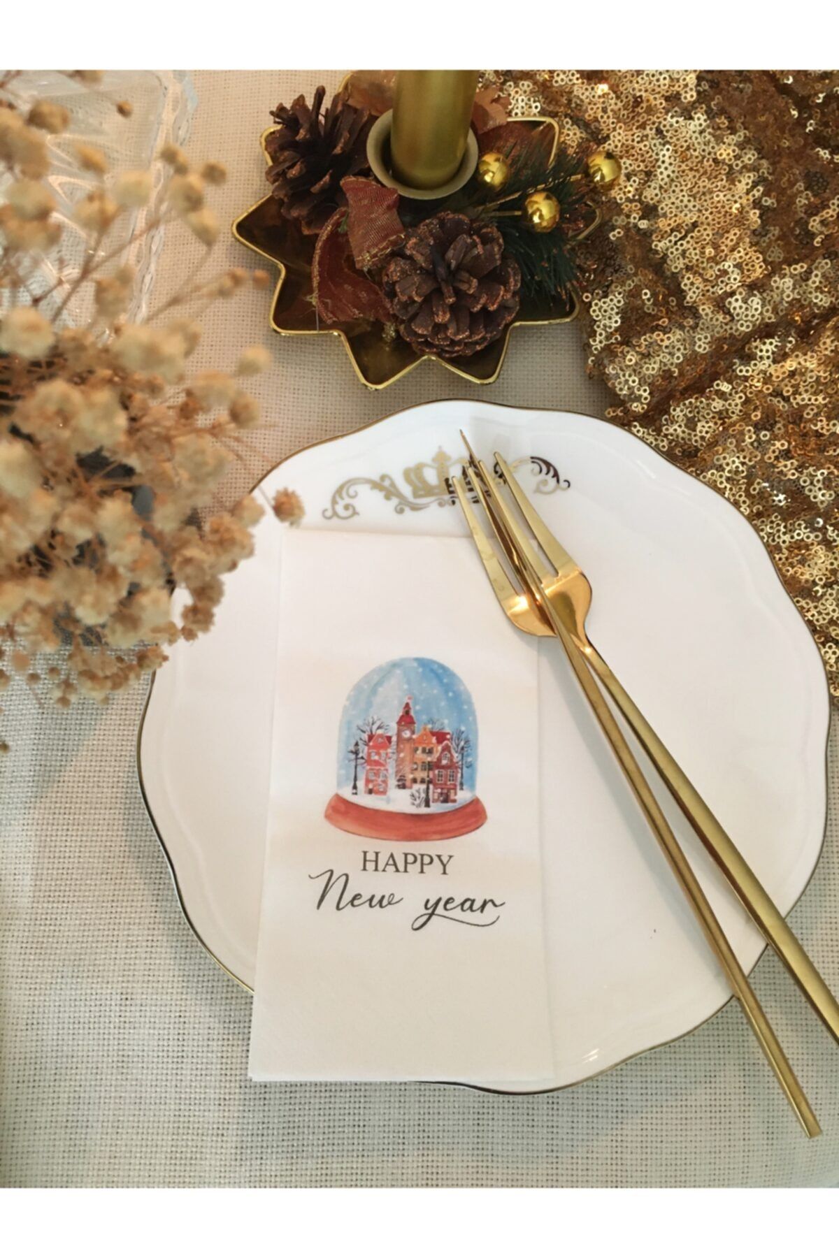 busrasdesign Happy New Year Sunum Peçetesi 20 Li