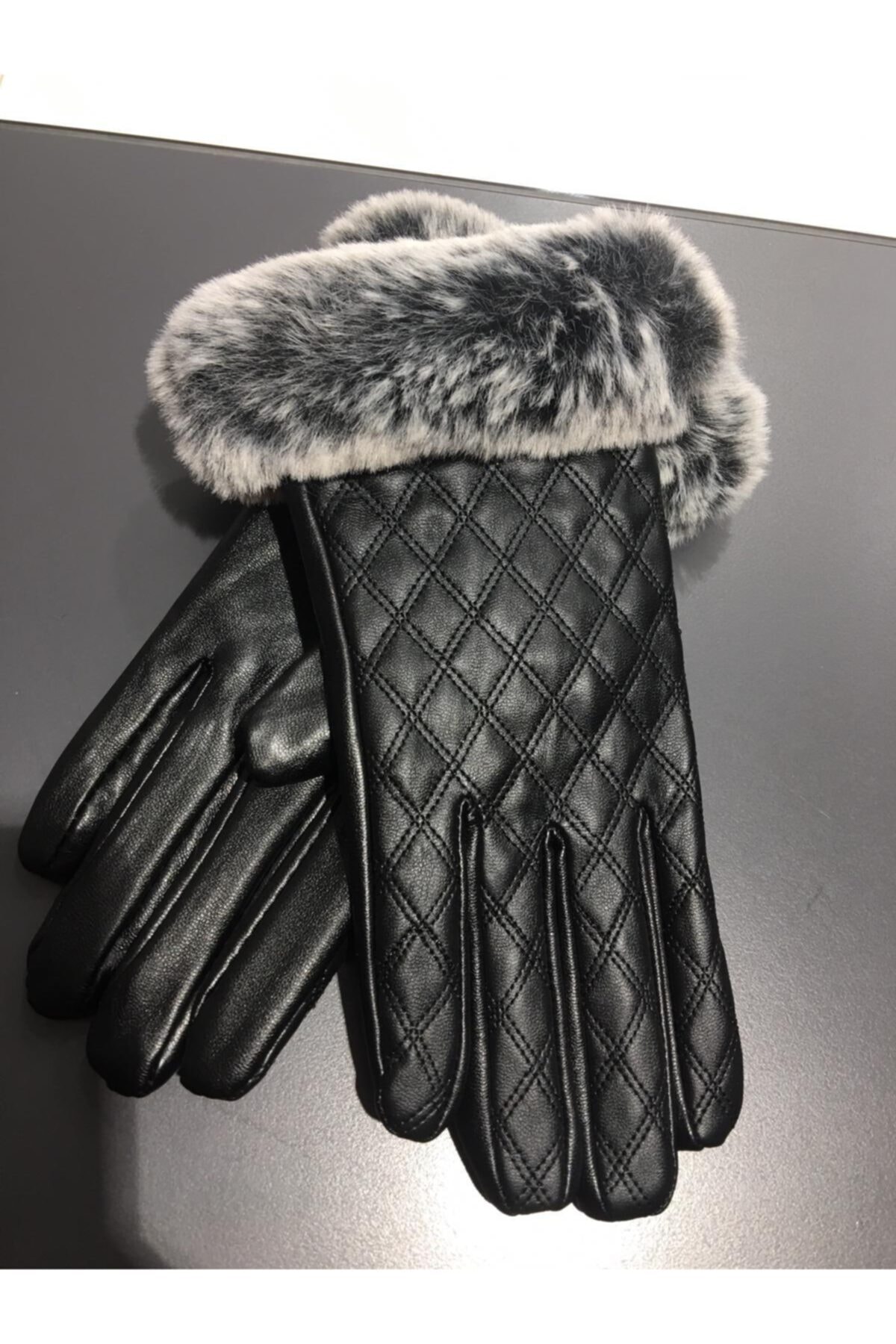 touch accessories Kadın Tüylü Deri Kapitone Eldiven