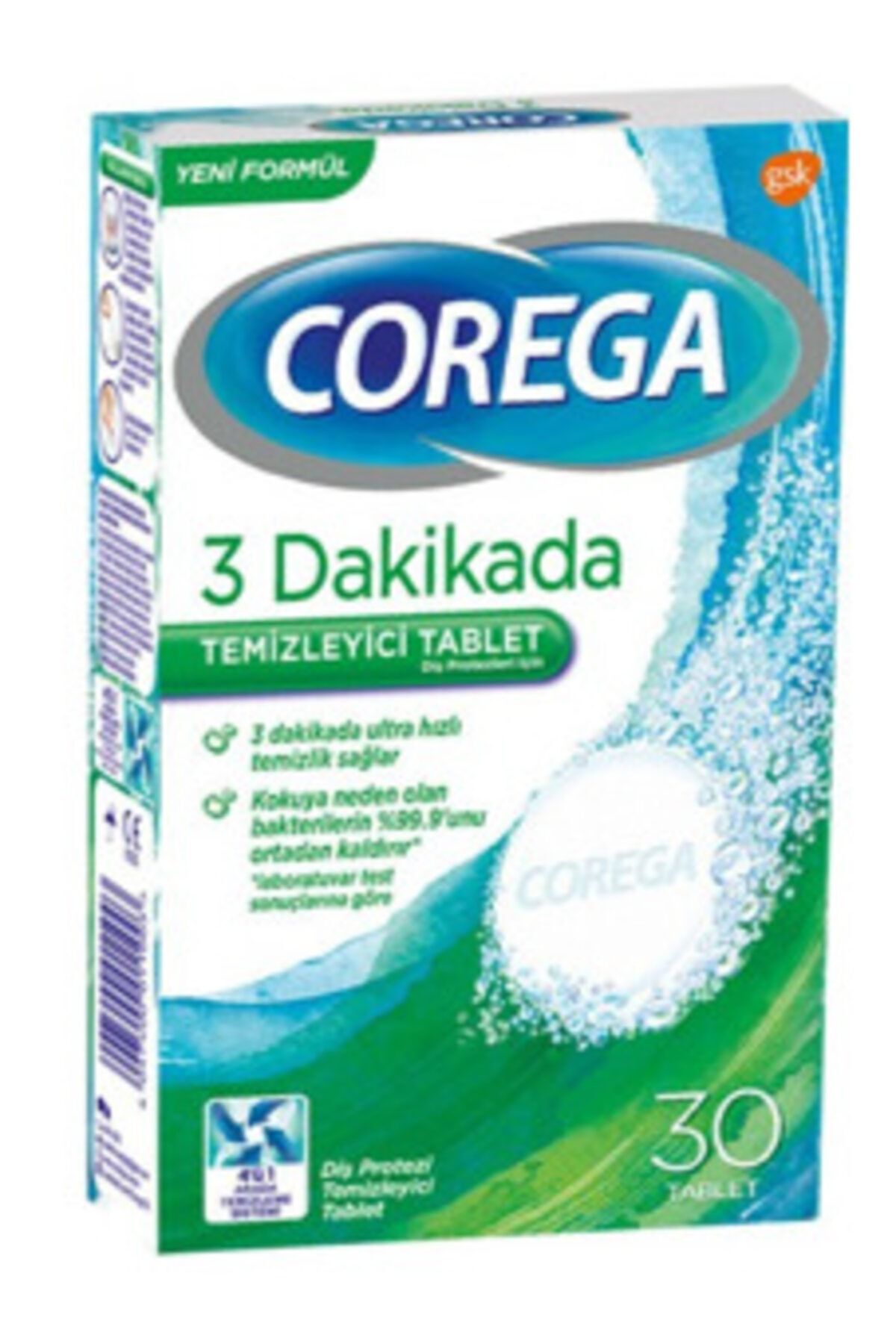 Corega 3 Dakikada Protez Temizleyici Tablet 30'lu X 12 Paket