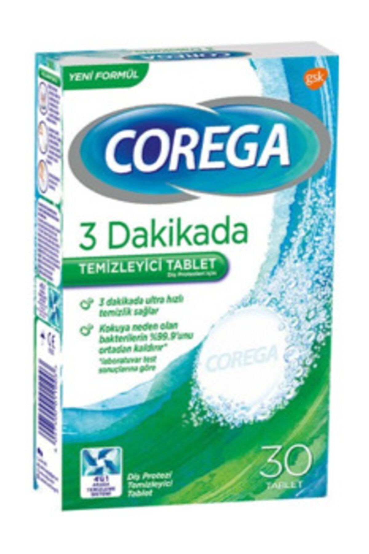 Corega 3 Dakikada Protez Temizleyici Tablet 30'lu X 24 Paket