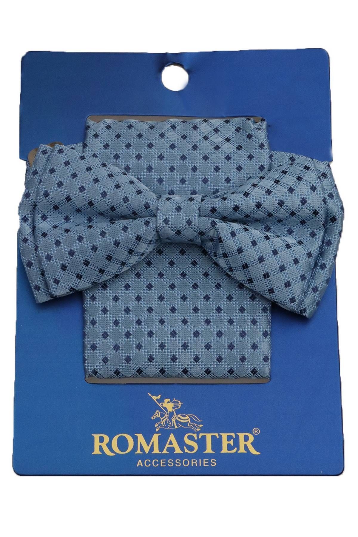 ROMASTER Gri Renk Desenli Mendilli Papyon