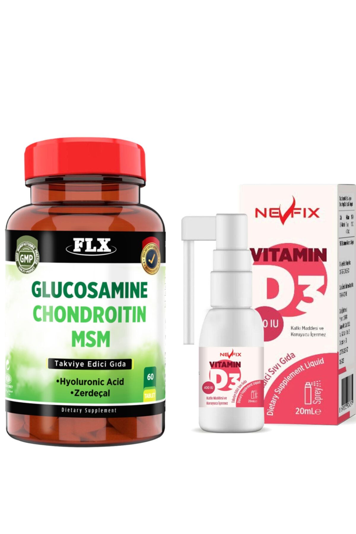 FLX Glucosamine Chondroitin Msm Hyoluronic Acid 60 Tablet & Vitamin D3 400 Iu 20 ml